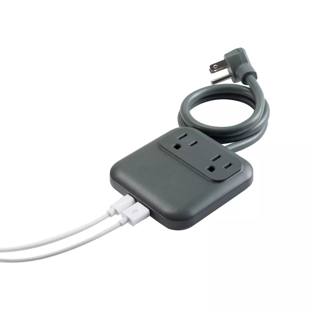 2‑Foot Slim Power Strip with 2 AC Outlets and 2 USB Ports