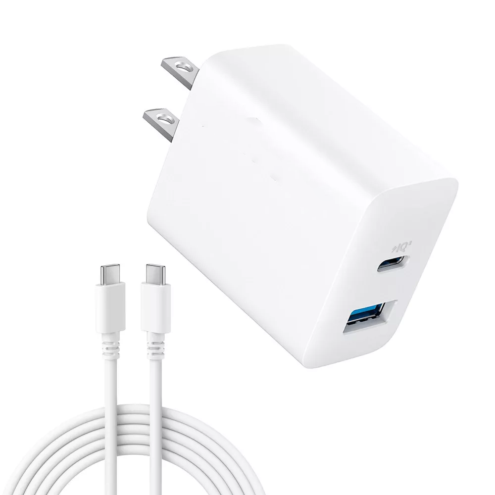 20W Dual‑Port USB‑A & USB‑C Wall Charger with Charging Cable