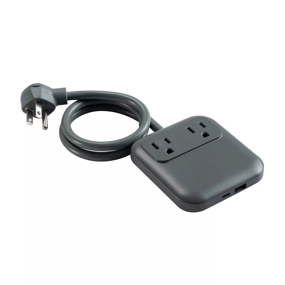 2‑Foot Slim Power Strip with 2 AC Outlets and 2 USB Ports