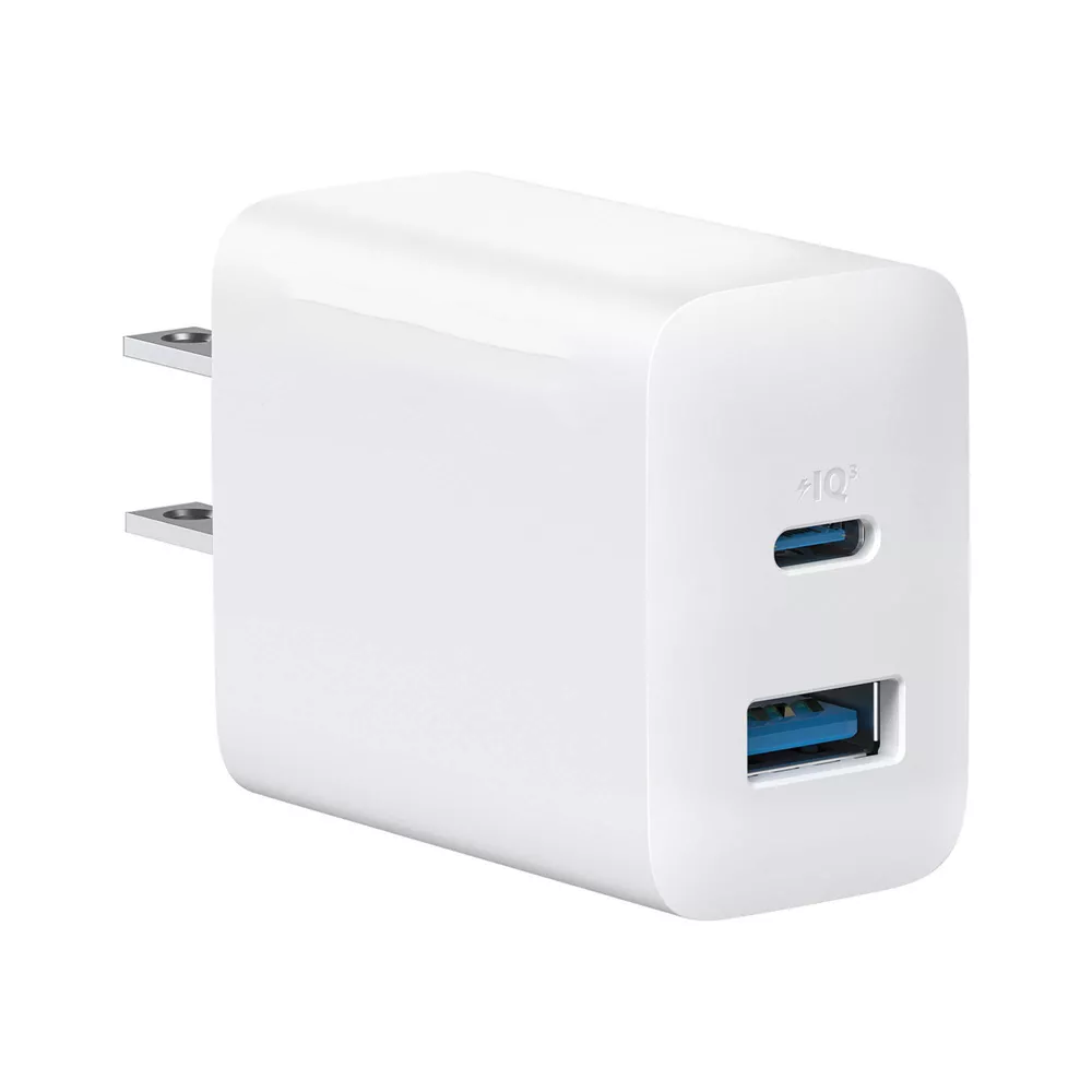 20W Dual‑Port USB‑A & USB‑C Wall Charger with Charging Cable