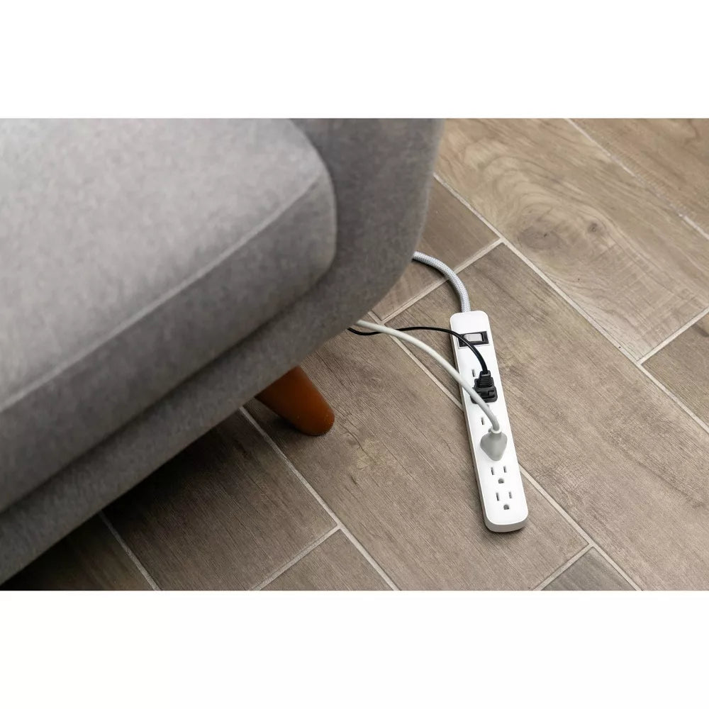 2‑Pack 2‑Foot Braided 6‑Outlet Surge Protector Power Strip