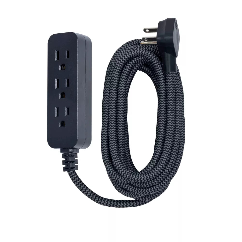 15‑Foot Braided Surge‑Protected Power Strip with 3 AC Outlets