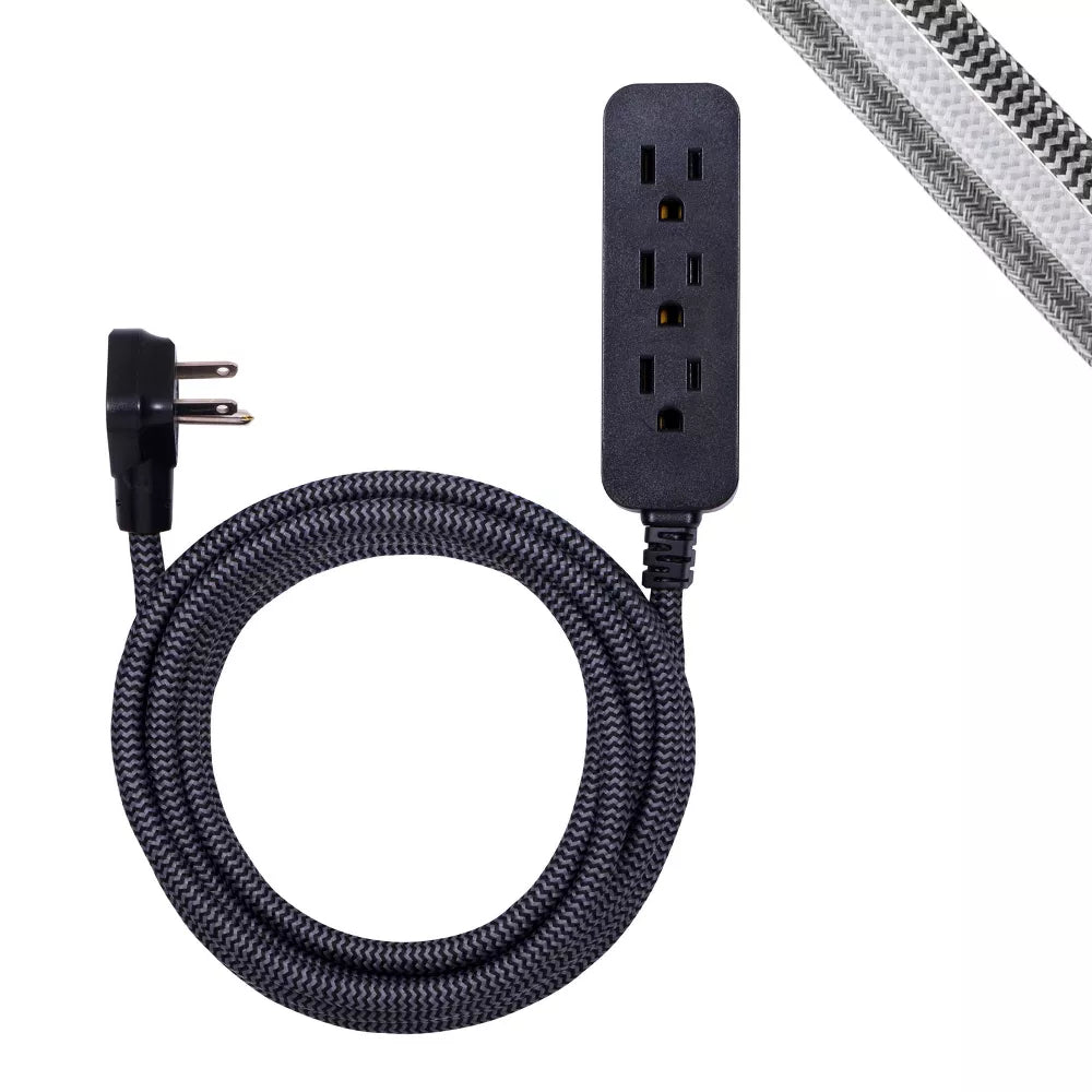 15‑Foot Braided Surge‑Protected Power Strip with 3 AC Outlets